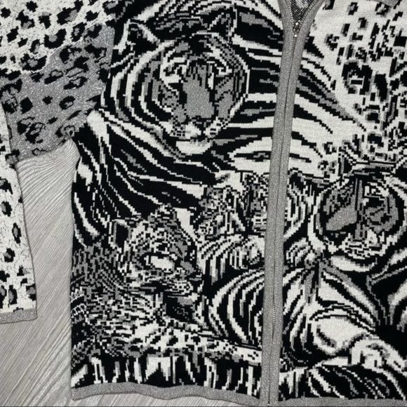 Lisa originals leopard and tiger white / black full zip up jacket cardigan size - Picture 3 of 5